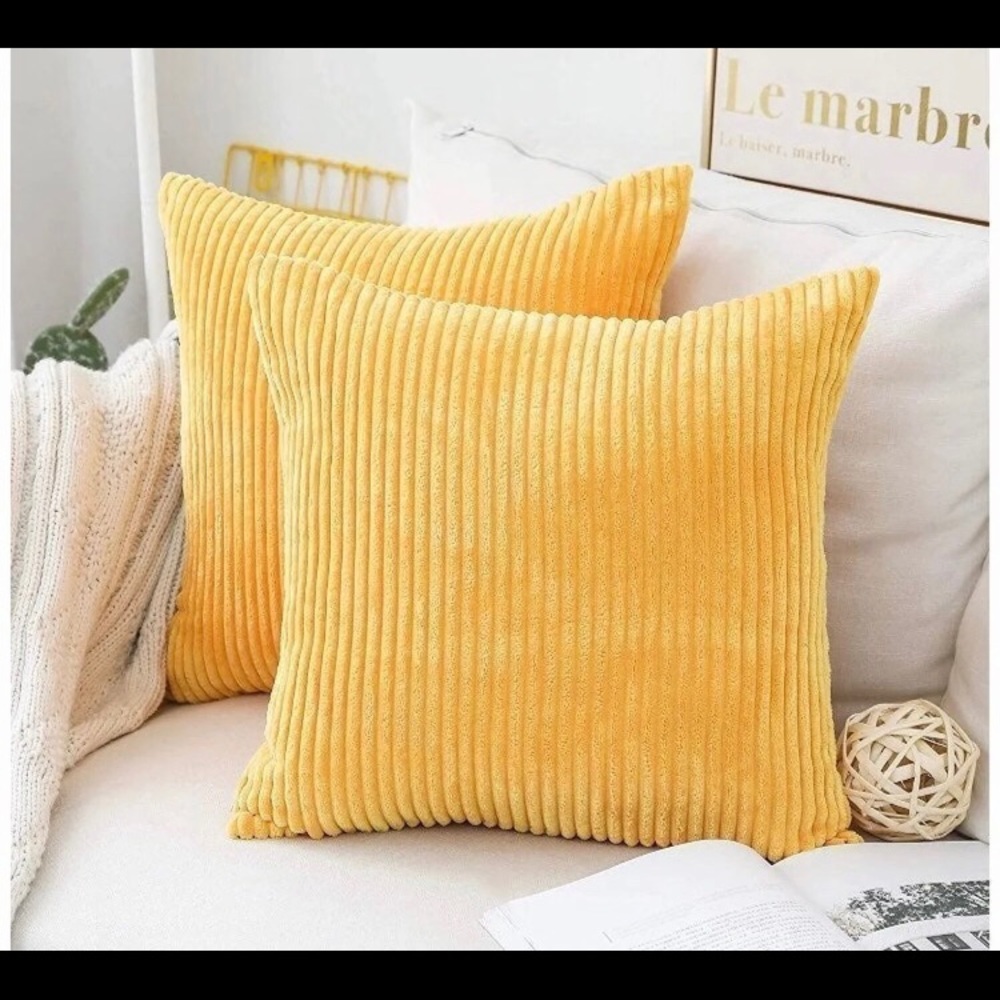 COPY - Throw Pillow Covers Decorative Striped Velvet Square Mustard